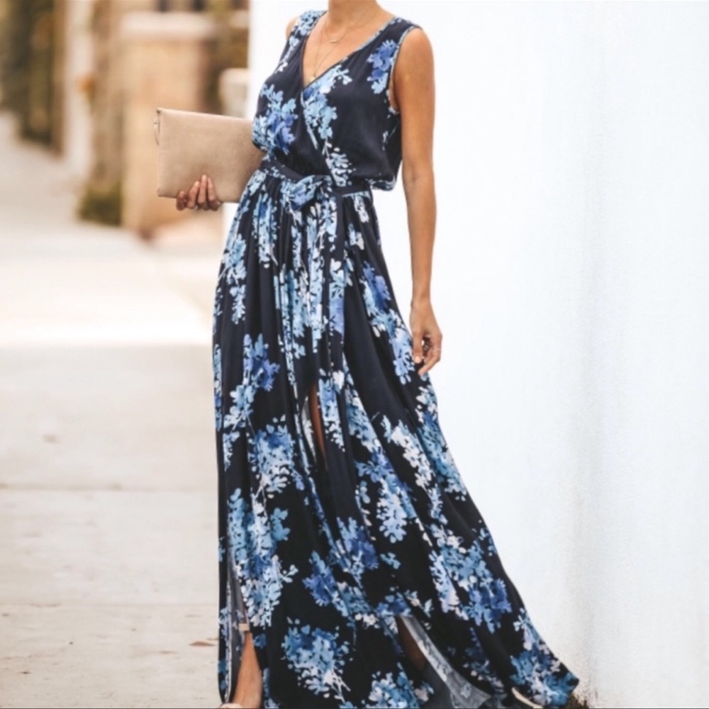 Vici Sleeveless V Neck Floral Maxi Wrap Dress ( M )